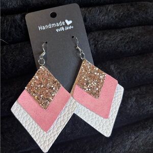 Handmade Pink and Gold Layered Earrings